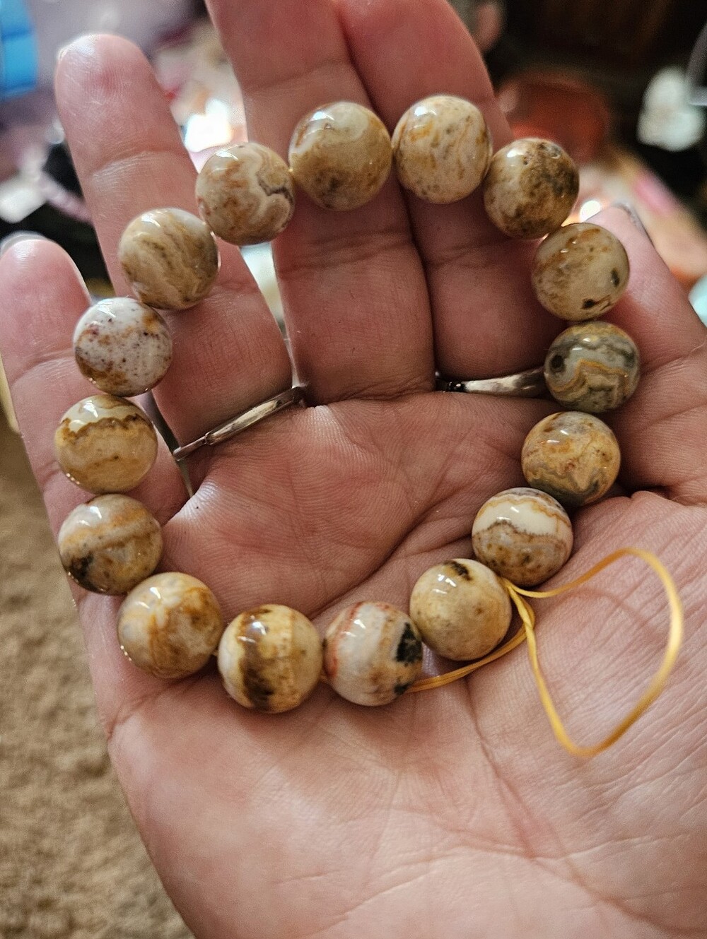 Natural Crazy Lace Agate Bead Stretch Bracelet - Honey Beige